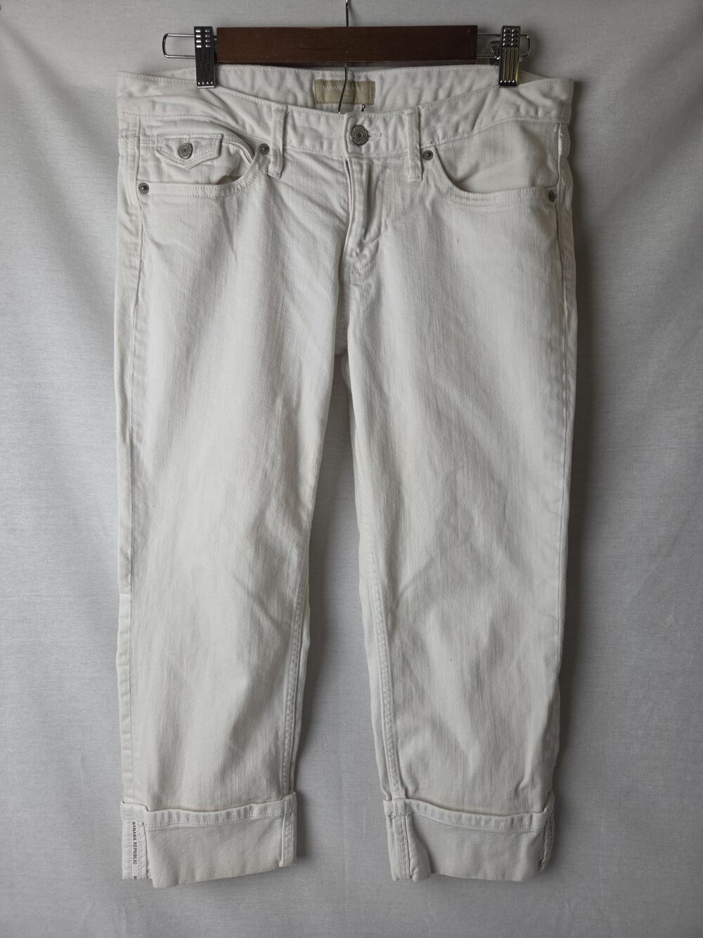 Mens 29/Womens 8 Banana Republic White Capri Pants Stretch Preppy Hip Minimalist